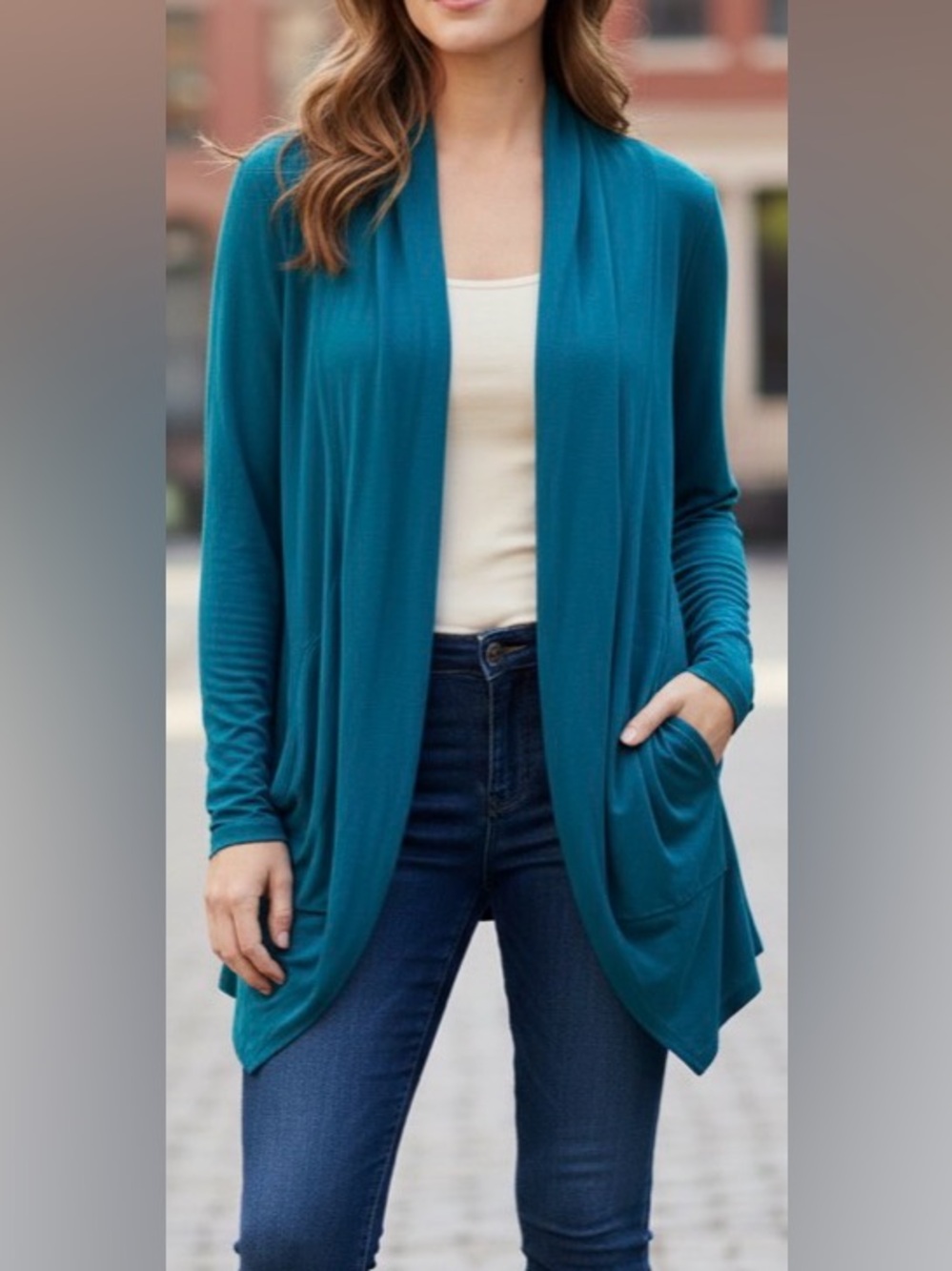American Dream Teal Open-Front Cardigan